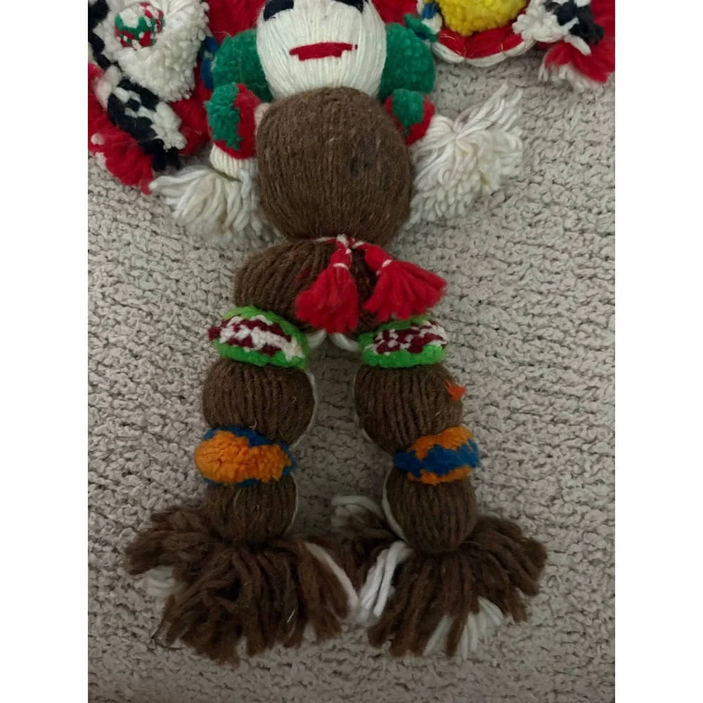 Vintage Handmade Yarn Doll Wall Hanging Folk Art Large Headdress Multicolor 18